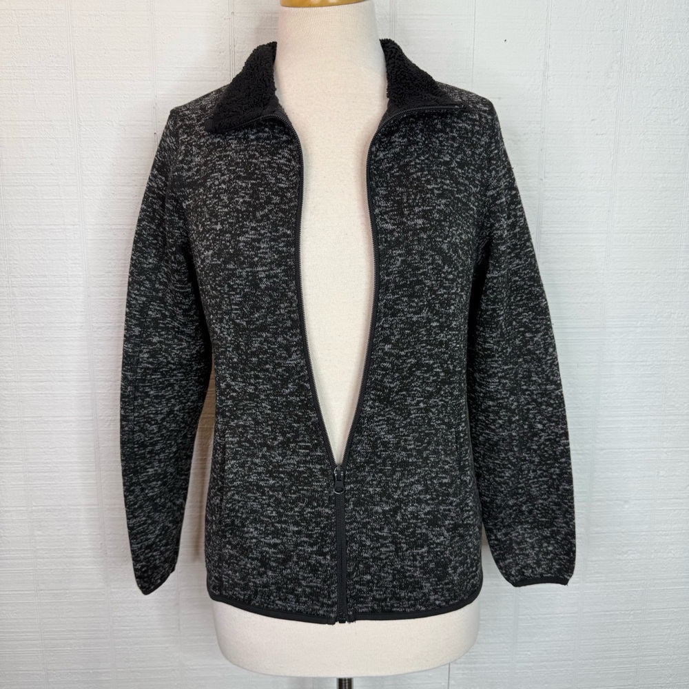 Swiss Tech Women’s Full Zip Fleece Jacket Gray Black Sherpa Collar Size Small